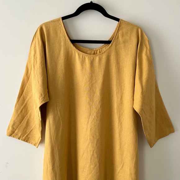 Golden Yellow Linen Midi Dress - Picture 2 of 16